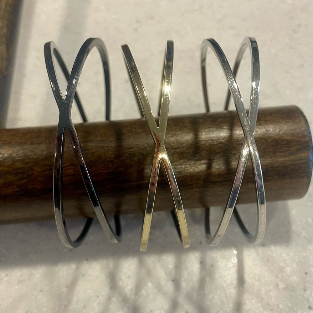 Premier Designs Black, Silver, and Gold Crisscross Bracelets
